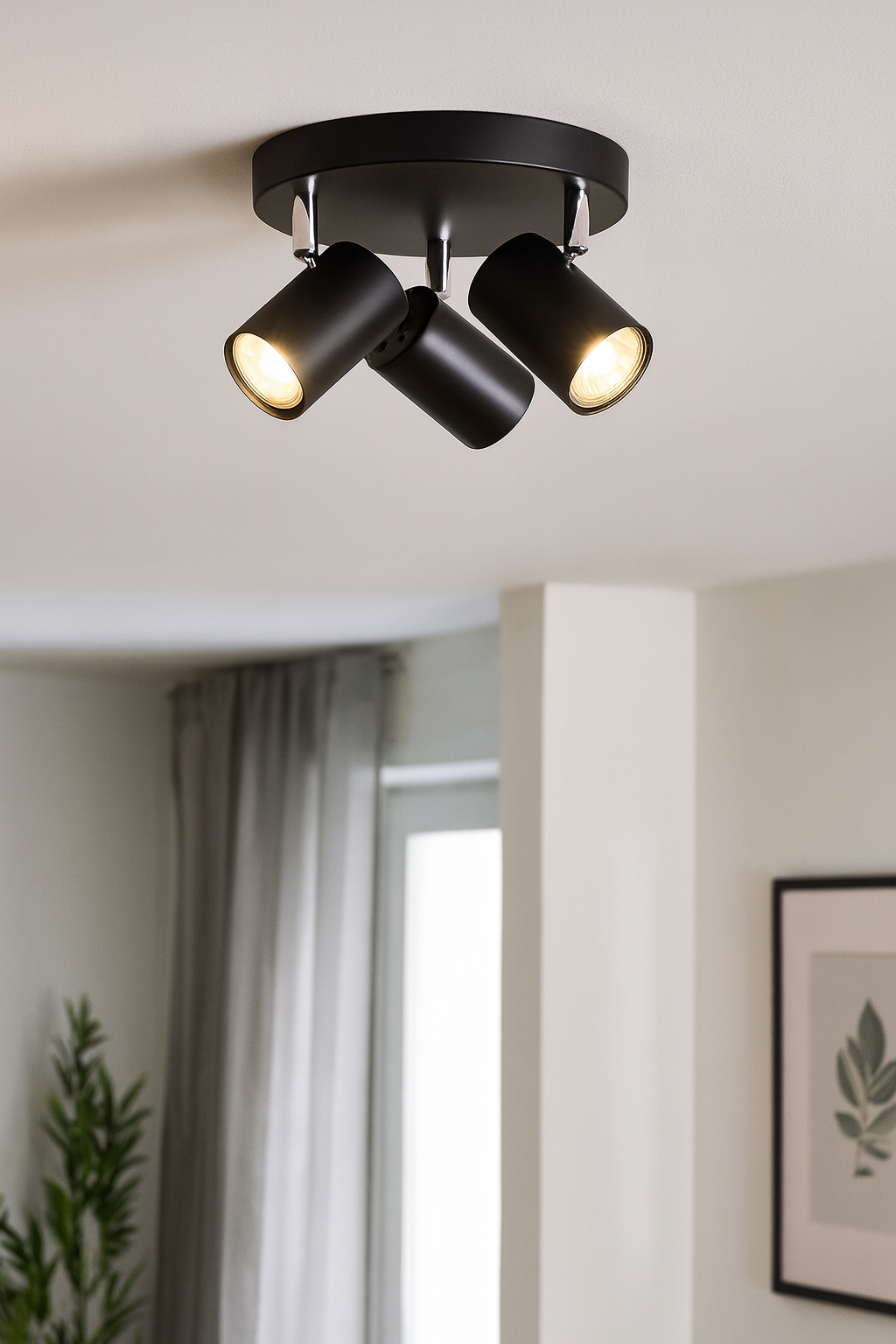AREZZO | Triple Semi Flush Ceiling Spotlight Fitting | GU10 | IP20 | Matt Black with Chrome