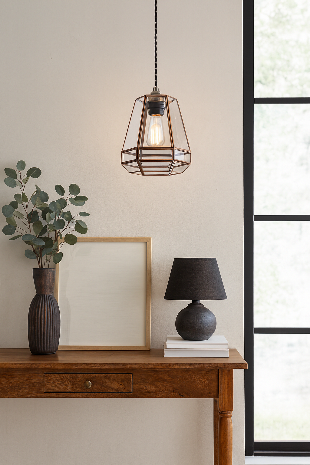 Stockheld Cage Pendant Ceiling Light with Glass Panels | E27 | Antique Brass