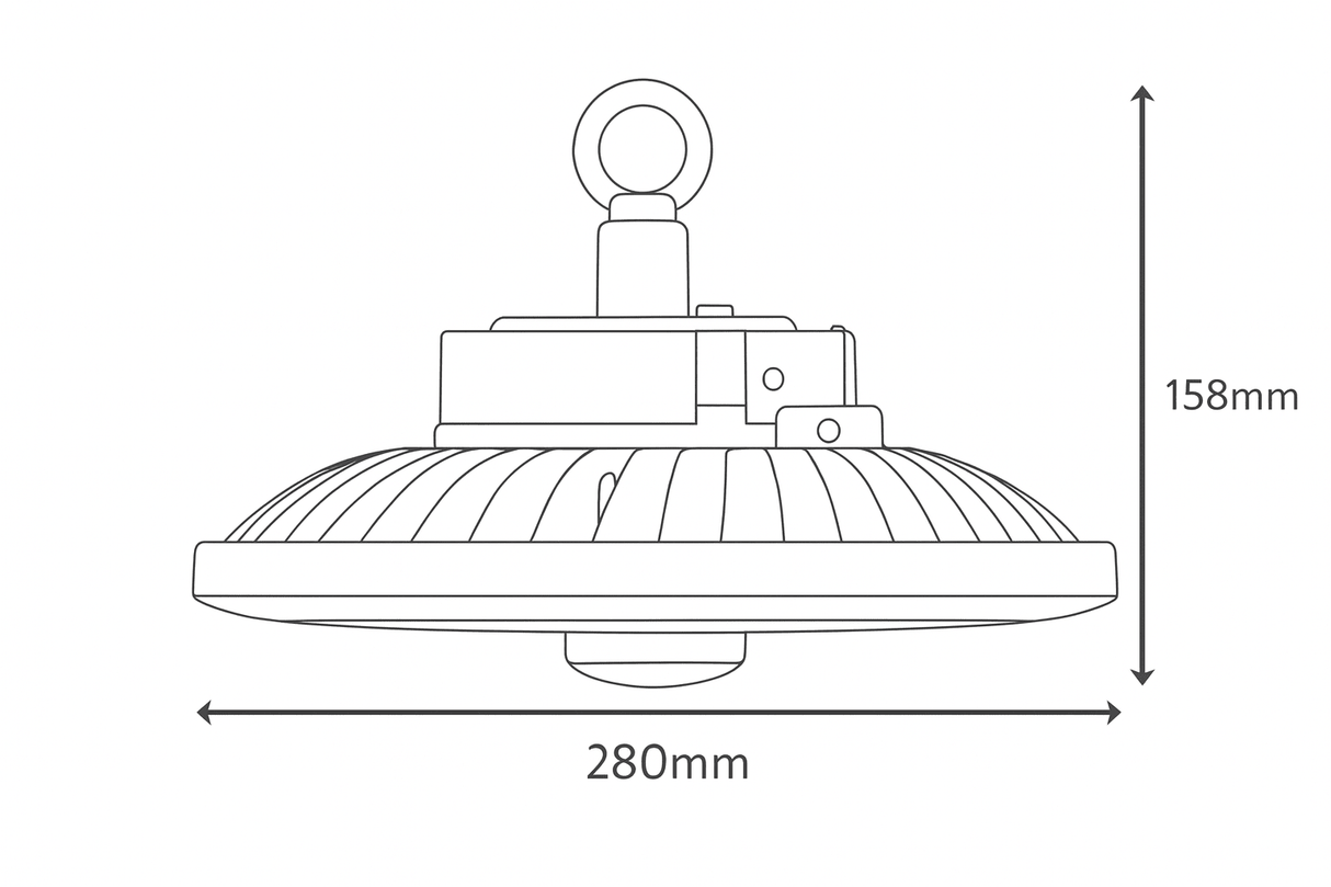 CCT Highbay Industrial Ceiling Dimmable Light for Warehouses & Commercial | LED 120W/150W/200W | 160lm/w | CCT 4000 - 6000K | IP65 | Black - LightHub Direct