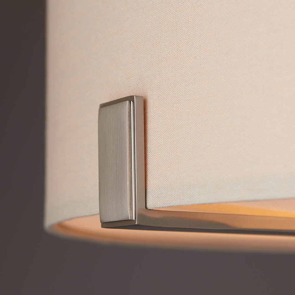 3 Light Ceiling Adjustable Pendant Anti-Glare Fabric Cylinder Semi Flush Fitting | E27 | Satin Nickel