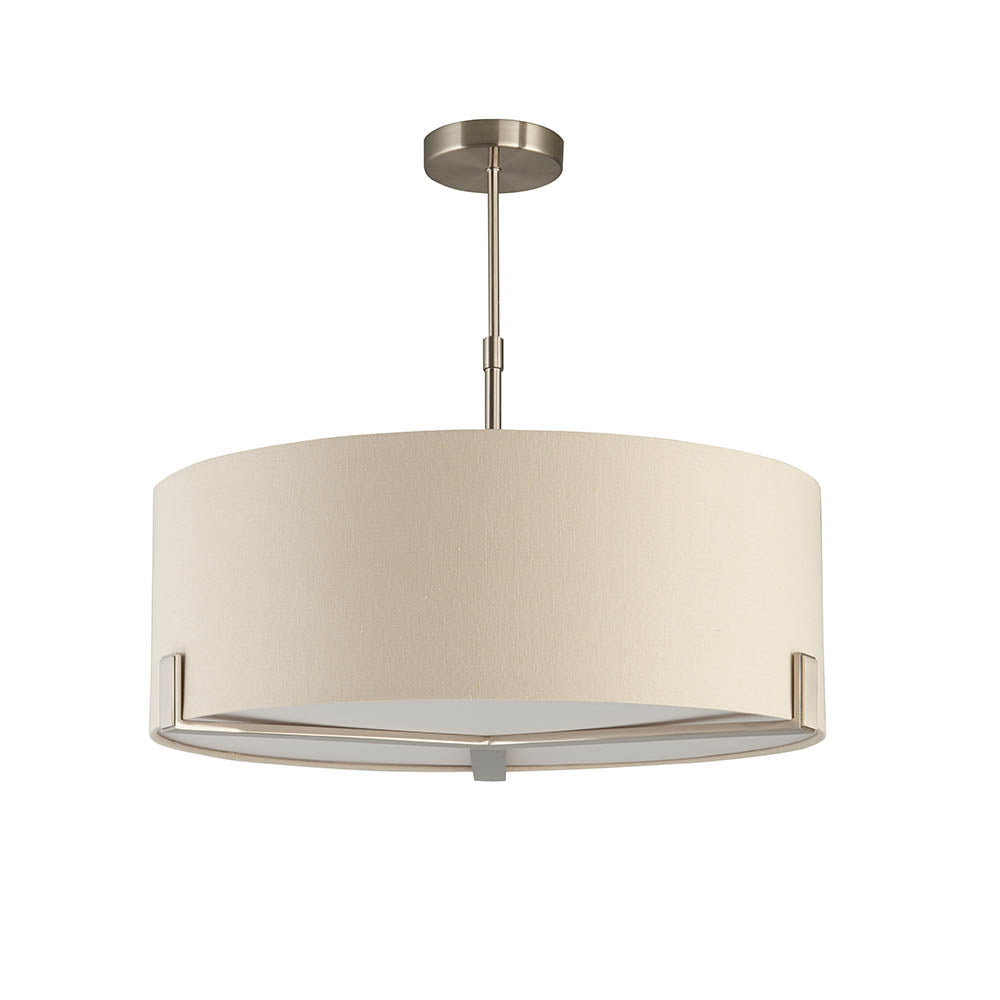 3 Light Ceiling Adjustable Pendant Anti-Glare Fabric Cylinder Semi Flush Fitting | E27 | Satin Nickel