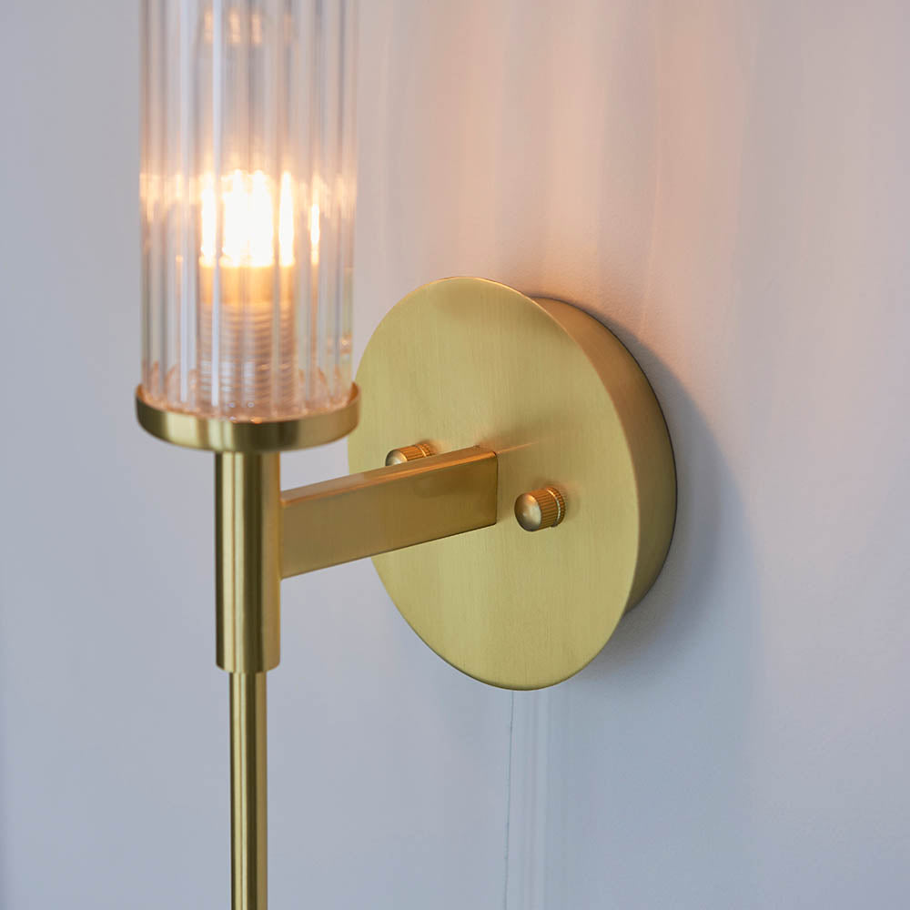 Bathroom Light Wall Semi-Flush Fitting with Glass Shade & Pullcord Switch | G9 | IP44 | Satin Brushed Gold