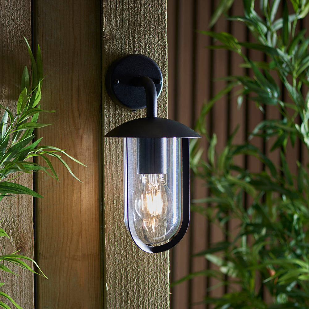 QUINN | Outdoor Fisherman Vintage Lantern Porch Barn Wall Light | E27 | IP44 | Matt Black