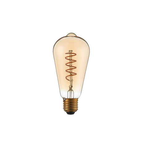 Vintage-style light bulb with spiral filament on a white background