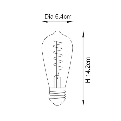 Diagram of a light bulb with dimensions labeled