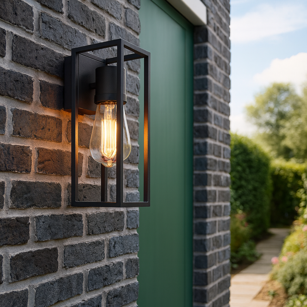 HERBERT | Outdoor Box Porch Corrosion Resistant Lantern Wall Light | E27 | IP44 | Black