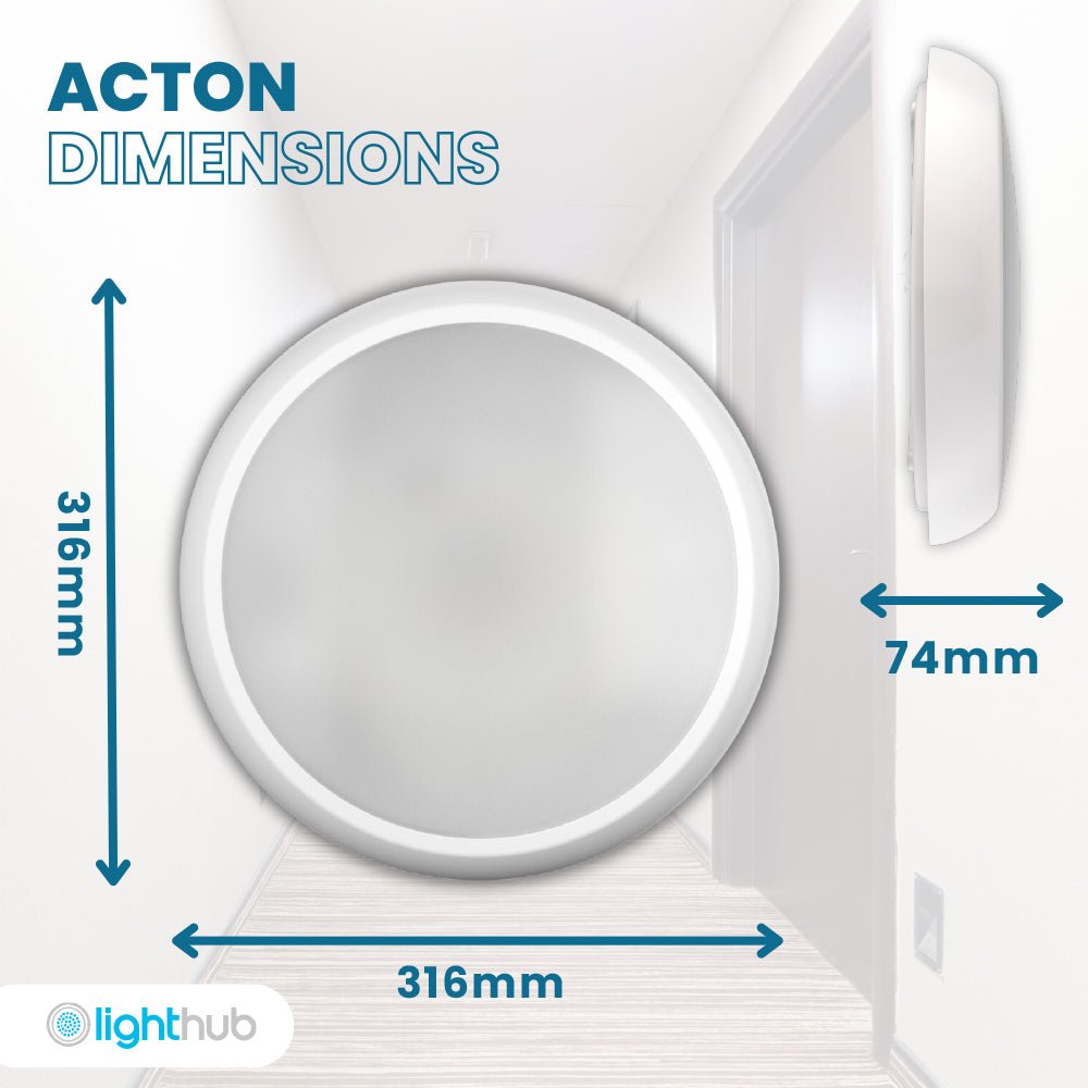 ACTON Slim Bulkhead Light | LED Multi Wattage 1800lm | Tri - Colour CCT | IP65 | Microwave & Corridor Function Sensor | 3hr Emergency - LightHub Direct