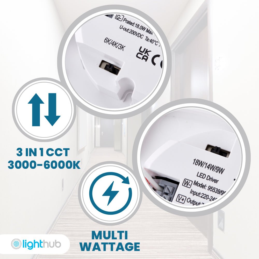 ACTON CCT Slim Bulkhead Light Fitting | LED Multi Wattage 1800lm | CCT Tri - Colour Switchable | IP65 | Chrome | 3hr Emergency Function | Microwave Motion Sensor - LightHub Direct