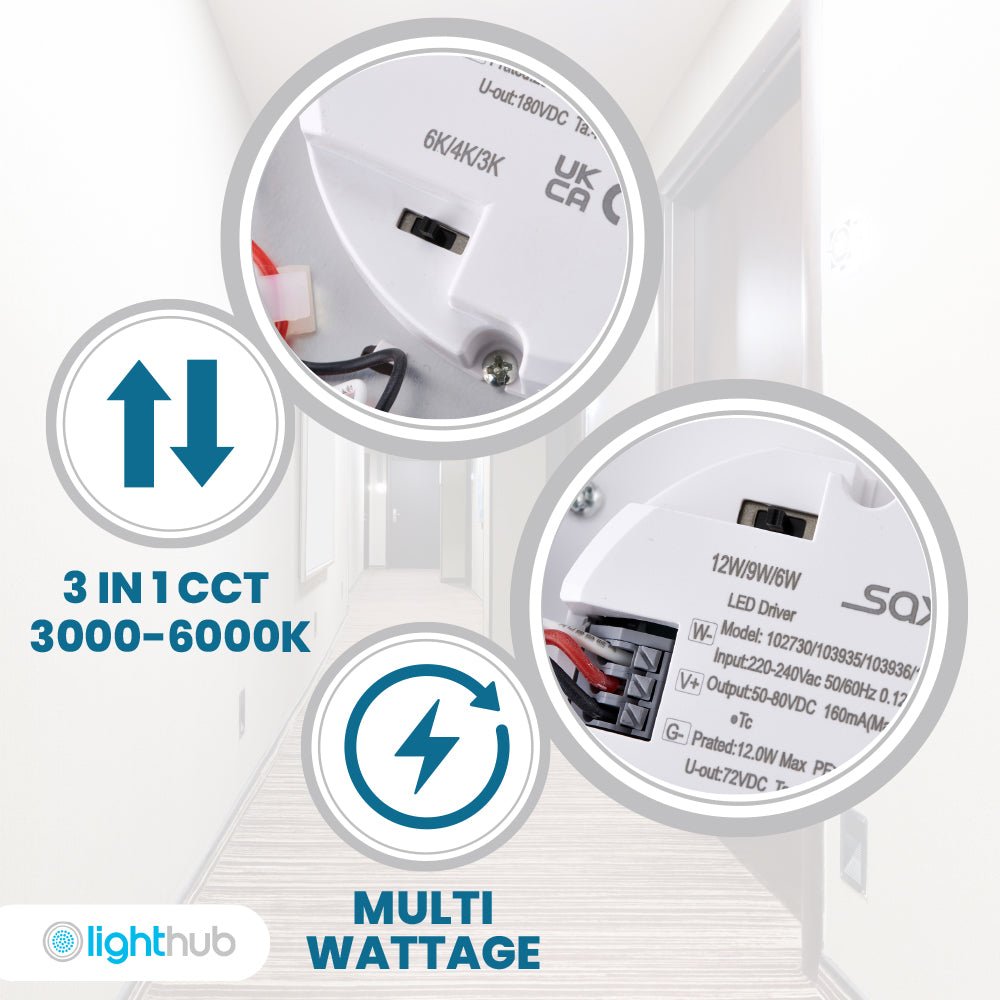 CE3X5 MINI Small 250mm Slim Bulkhead Light | LED Multi Wattage 1200lm | Tri - Colour CCT | IP65 | White | Microwave Sensor - LightHub Direct