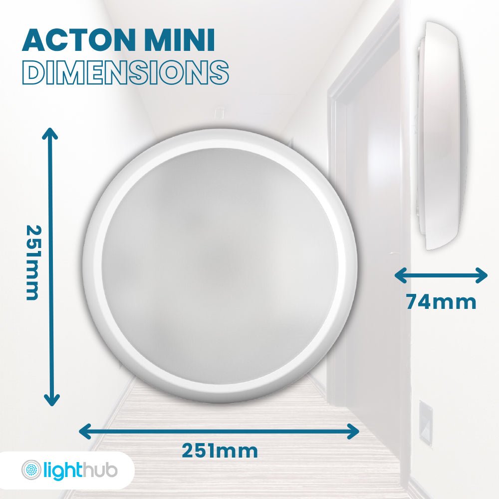 CE3X5 MINI Small 250mm Slim Bulkhead Light | LED Multi Wattage 1200lm | Tri - Colour CCT | IP65 | White | Microwave Sensor - LightHub Direct