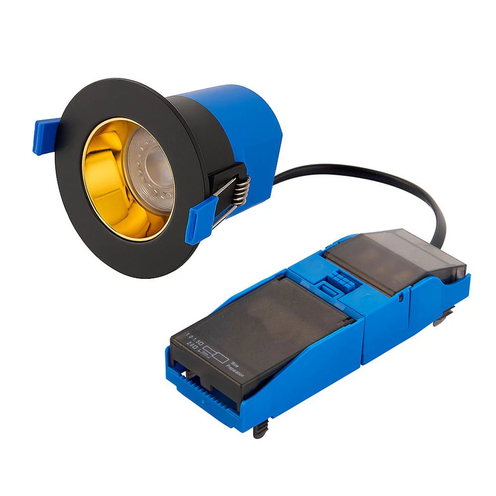 4CCT Fire Rated Dimmable Anti - Glare Downlight | LED 5 - 7W 650lm | CCT Tri - Colour | IP65 | Black & Brass - LightHub Direct