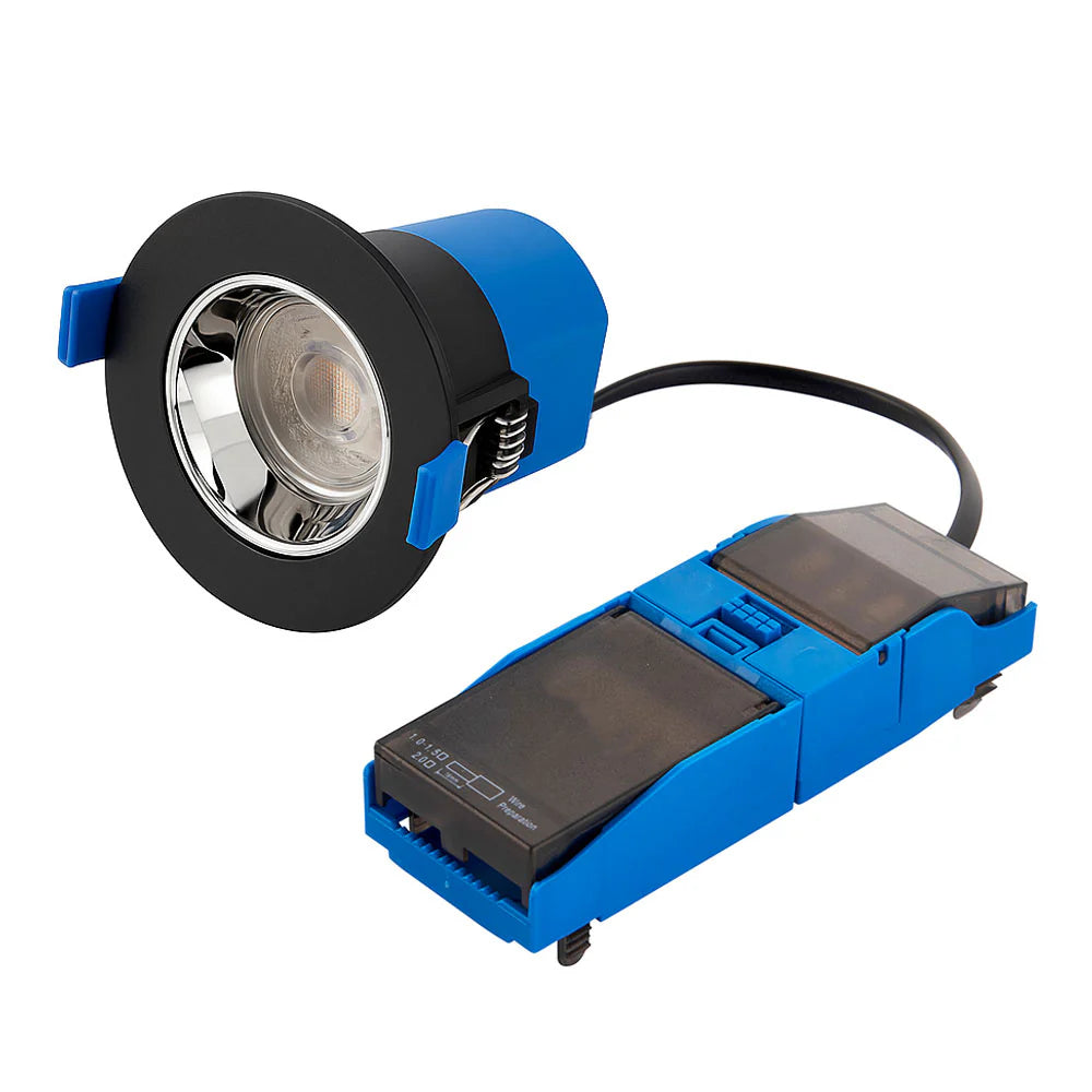 4CCT Fire Rated Dimmable Anti-Glare Downlight | LED 5-7W 650lm | CCT Tri-Colour | IP65 | Black & Chrome