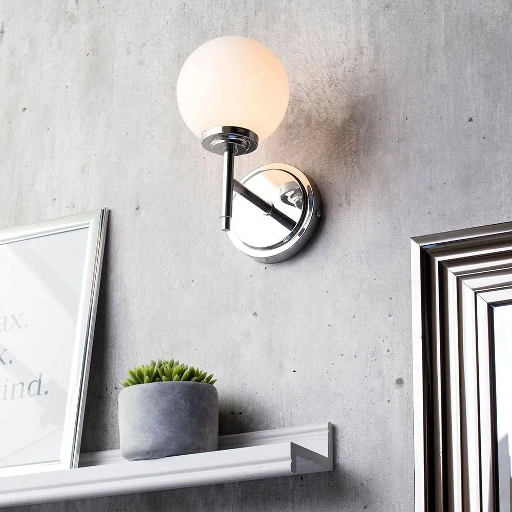PORTO | Globe Glass Waterproof Wall Light Fitting | G9 | IP44 | Polished Chrome