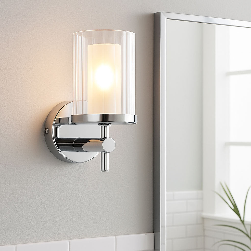 Bathroom Light Wall Semi-Flush Fitting with Ridged Clear Glass Shade | G9 IP44 | Chrome