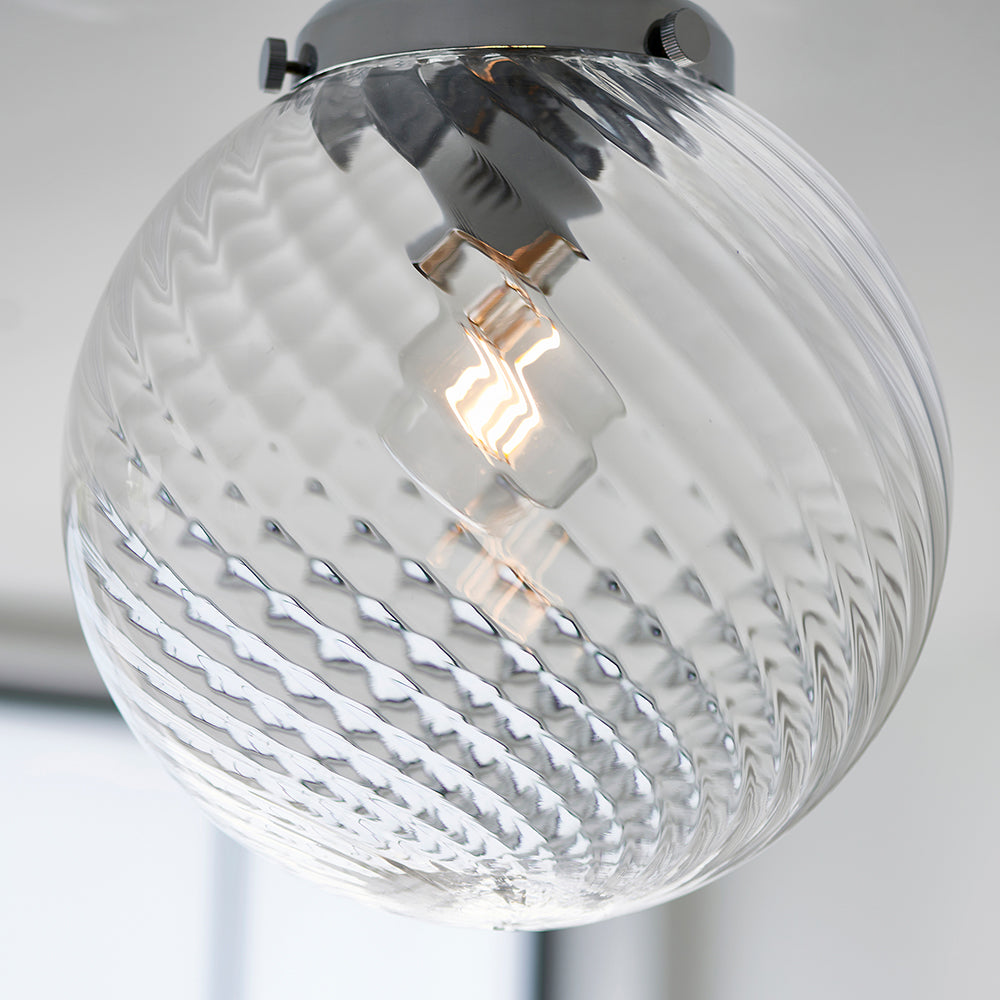 MILSTON | Globe Glass Waterproof Spiral Dimmable Ceiling Light Semi-Flush Fitting | E27 | IP44 | Polished Chrome