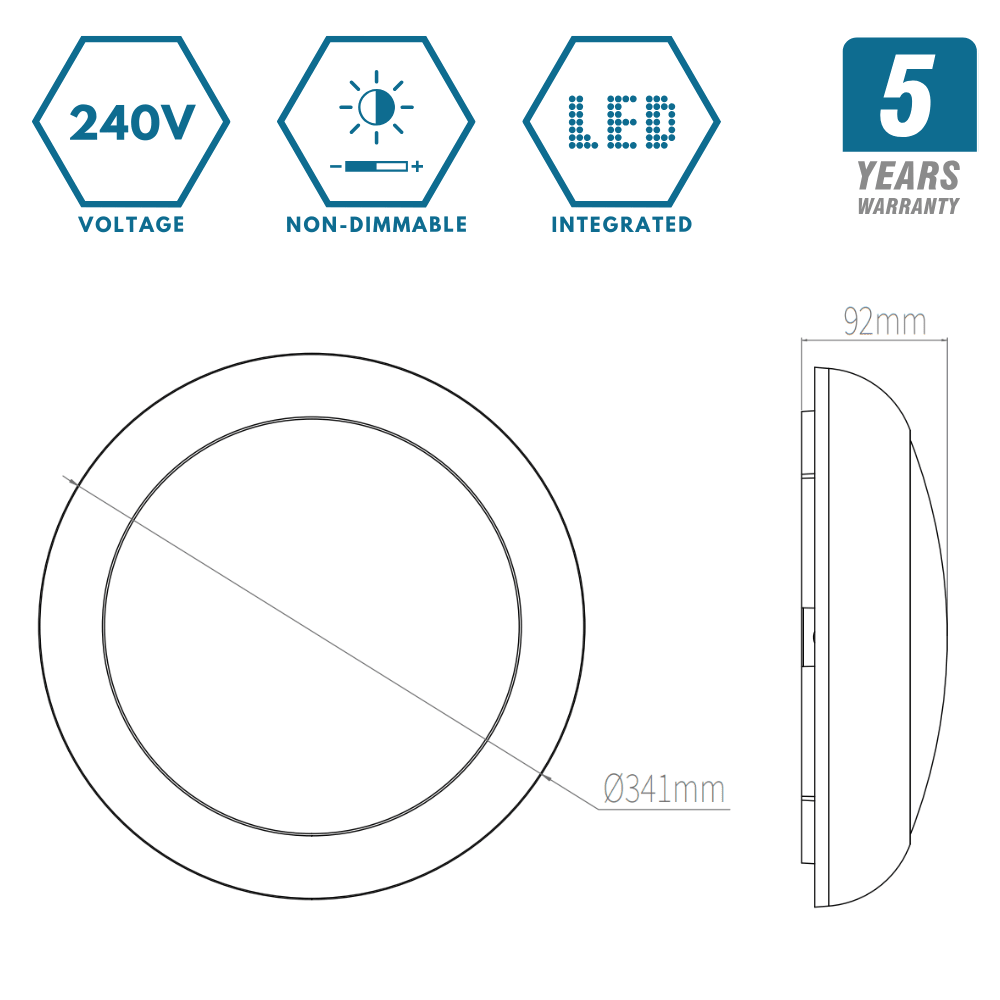 BALHAM Drum Bulkhead Light Fitting | LED 18W 1600lm | CCT Tri - Colour | IP65 | Black Eyelid | 3hr Emergency Function | Corridor Motion Sensor - LightHub Direct