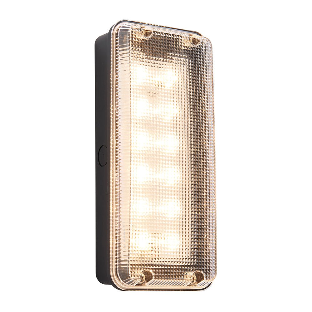 AVIT Rectangle Bulkhead Light Fitting | LED 10W 1200lm | CCT Tri - colour | IP65 | Black - LightHub Direct