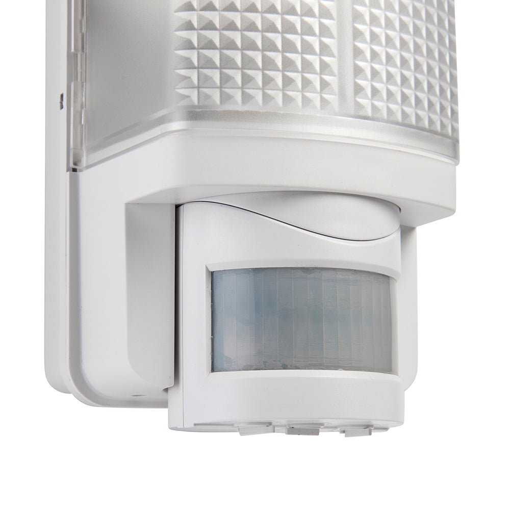 Outdoor Bulkhead Wall Light Fitting | LED CCT 8W E27 | CCT Tri - Colour | IP44 | PIR Motion Sensor | White - LightHub Direct