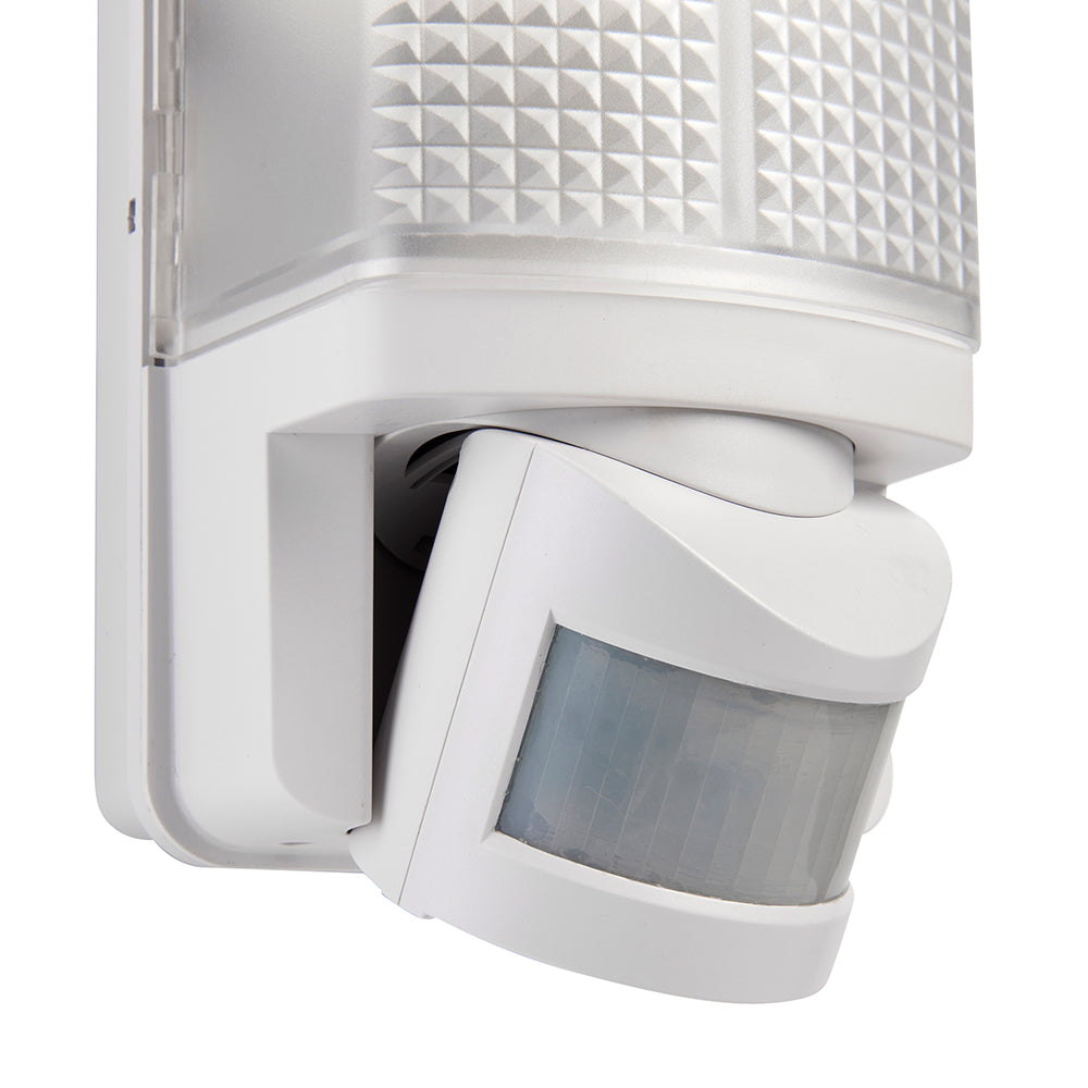 Outdoor Bulkhead Wall Light Fitting | LED CCT 8W E27 | CCT Tri-Colour | IP44 | PIR Motion Sensor | White