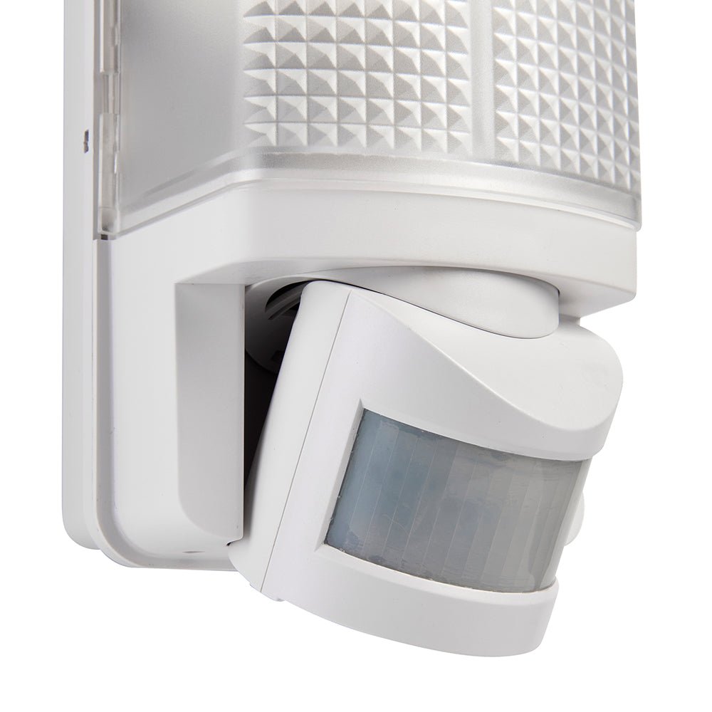 Outdoor Bulkhead Wall Light Fitting | LED CCT 8W E27 | CCT Tri - Colour | IP44 | PIR Motion Sensor | White - LightHub Direct