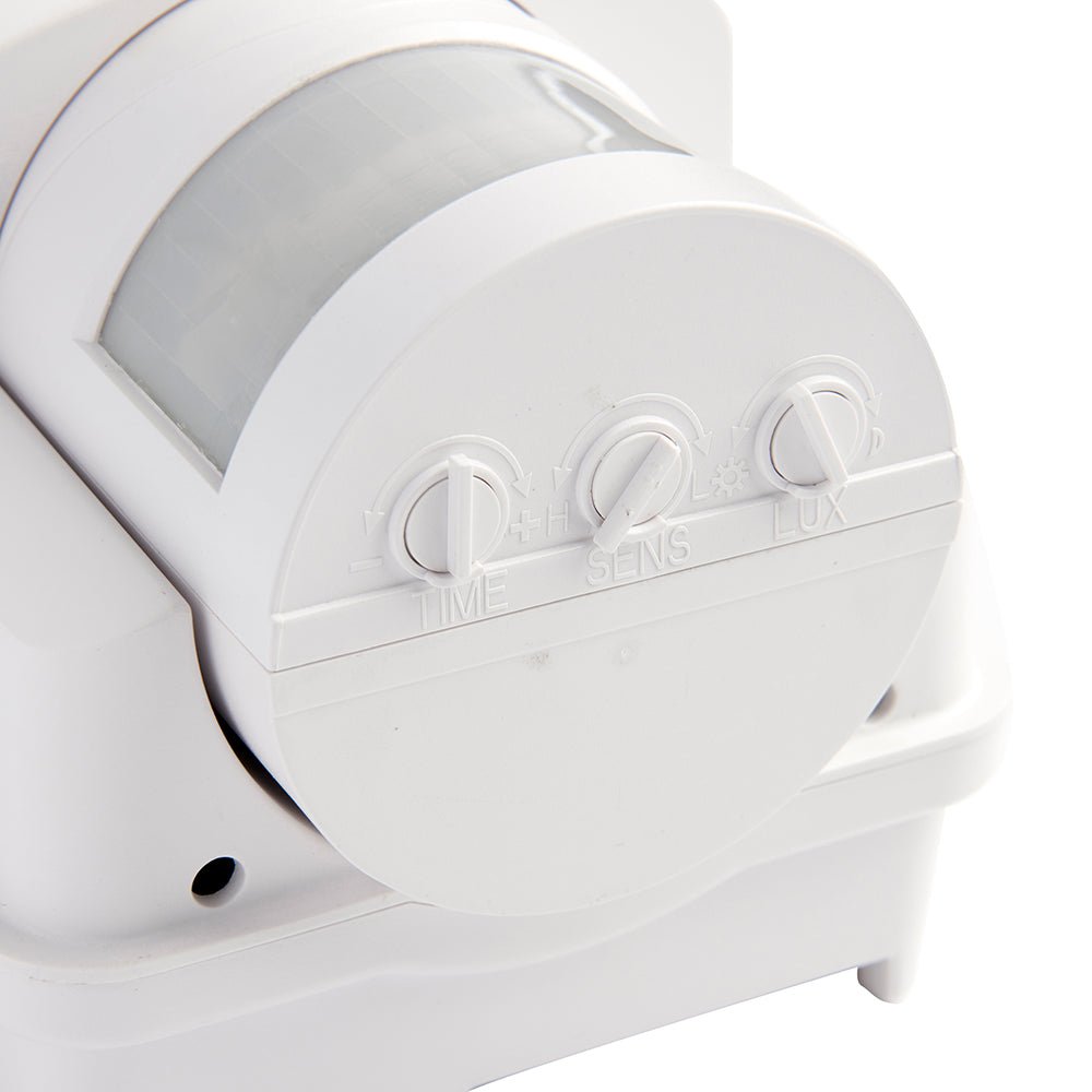 Outdoor Bulkhead Wall Light Fitting | LED CCT 8W E27 | CCT Tri - Colour | IP44 | PIR Motion Sensor | White - LightHub Direct