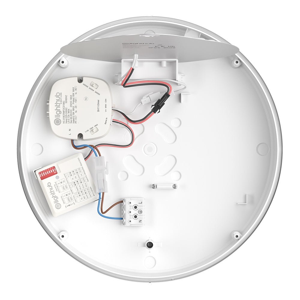 HOLBORN Drum Bulkhead Light Fitting | LED Multi Wattage | CCT 3 - Colour | IP65 | Microwave & Corridor Motion Sensor - LightHub Direct