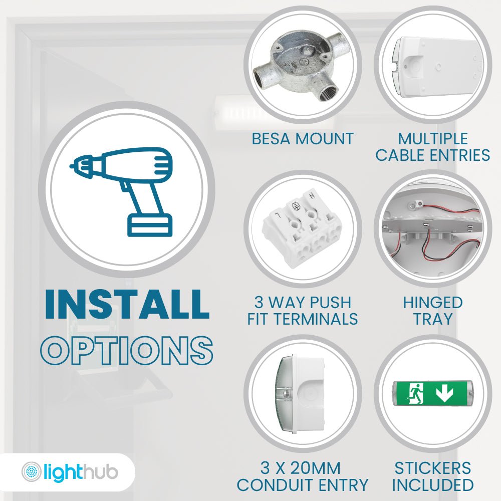 APEX - 4 Rectangle Fire Exit Bulkhead Light Fitting | LED 3.5W 254lm | 4000K Daylight White | IP65 | 3hr Emergency - LightHub Direct