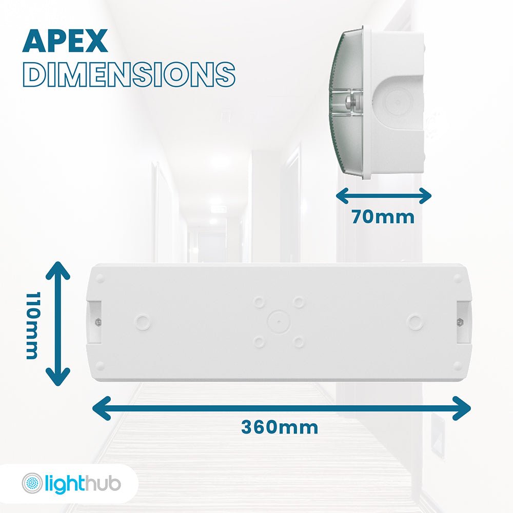 APEX - 4 Rectangle Fire Exit Bulkhead Light Fitting | LED 3.5W 254lm | 4000K Daylight White | IP65 | 3hr Emergency Function - LightHub Direct