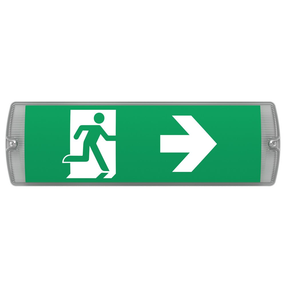 APEX - 4 Rectangle Fire Exit Bulkhead Light Fitting | LED 3.5W 254lm | 4000K Daylight White | IP65 | 3hr Emergency | Self Test - LightHub Direct