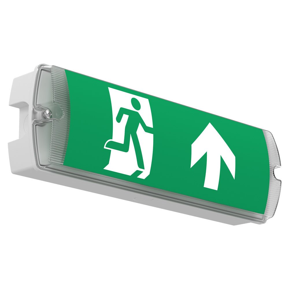 APEX - 4 Rectangle Fire Exit Bulkhead Light Fitting | LED 3.5W 254lm | 4000K Daylight White | IP65 | 3hr Emergency | Self Test - LightHub Direct