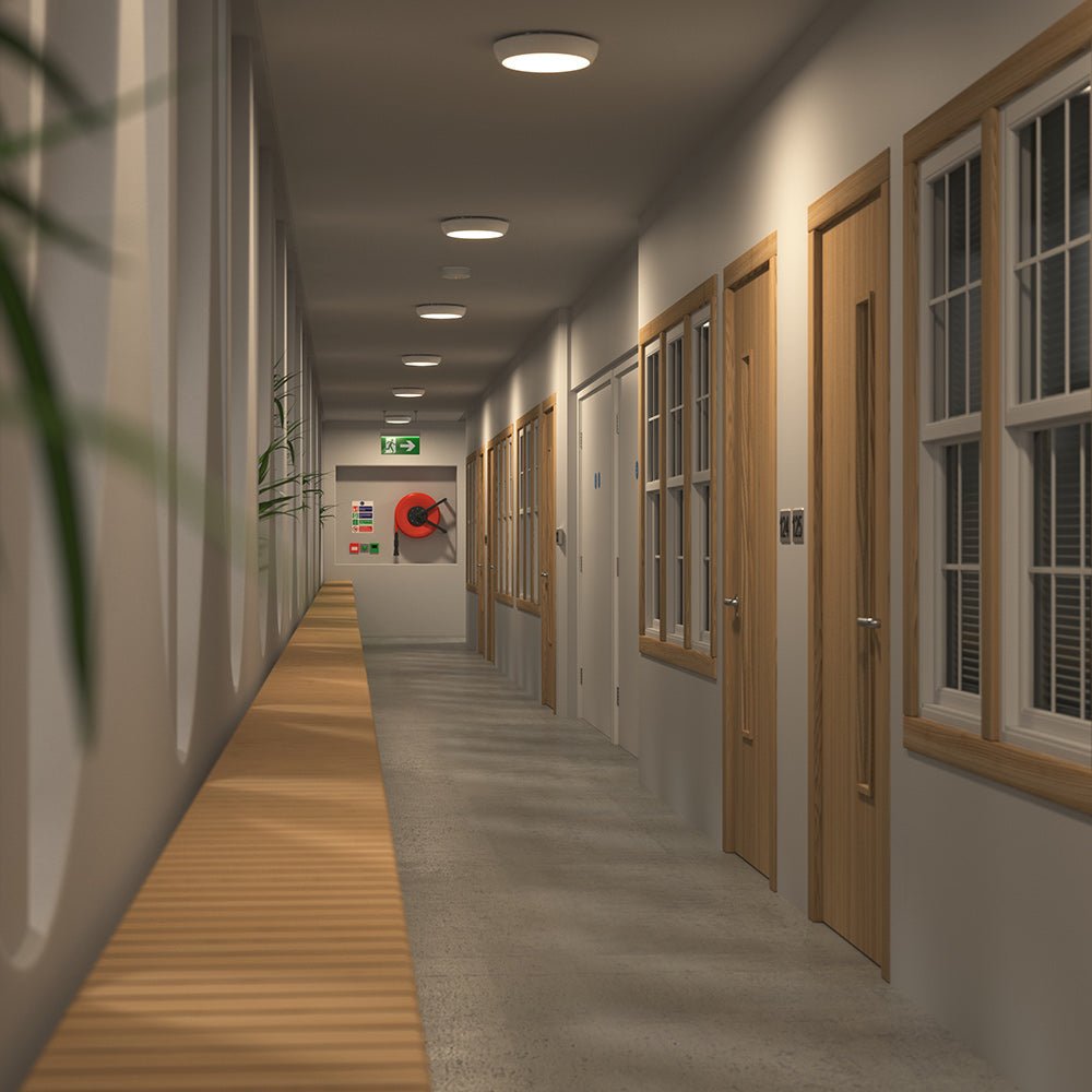 EUSTON CE3X5 | Round Bulkhead Light Fitting | LED Multi Wattage 8 - 16W | CCT 5 - Colour | IP65 | Corridor Sensor - LightHub Direct