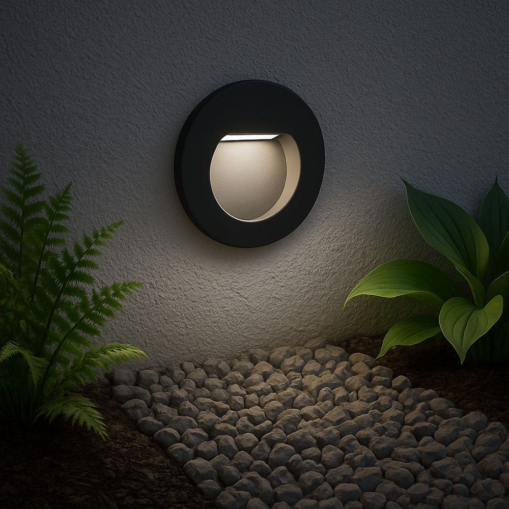 Recessed Indirect Round Wall Step Brick Stair Light for Indoor / Outdoor | LED CCT 1.5W | IP65 | 3000K, 4000K & 6500K | Black