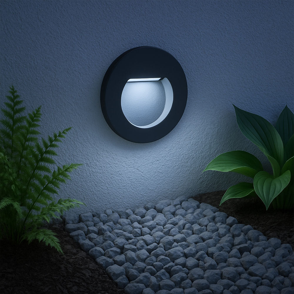 Recessed Indirect Round Wall Step Brick Stair Light for Indoor / Outdoor | LED CCT 1.5W | IP65 | 3000K, 4000K & 6500K | Black
