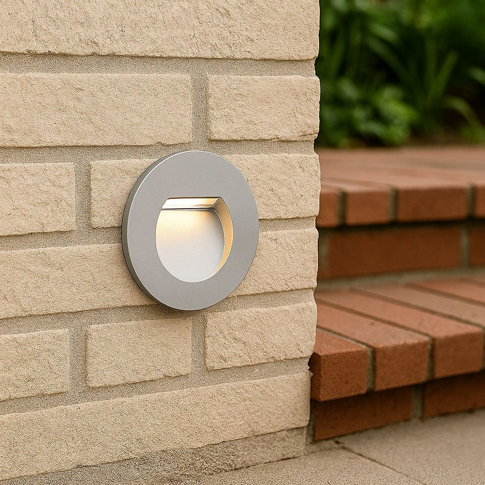 Recessed Indirect Round Wall Step Brick Stair Light for Indoor / Outdoor | LED CCT 1.5W | IP65 | 3000K, 4000K & 6500K | Silver - LightHub Direct
