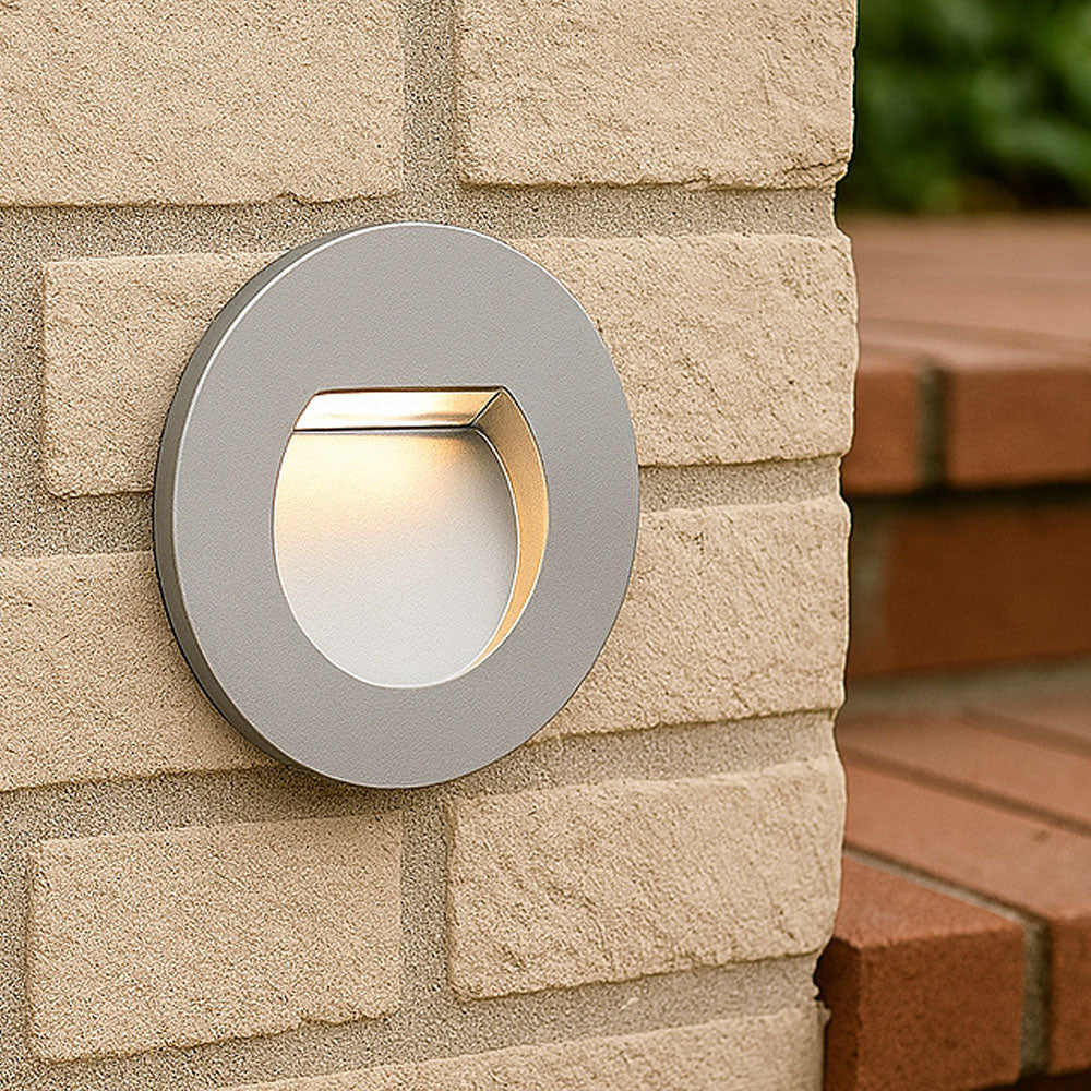 Recessed Indirect Round Wall Step Brick Stair Light for Indoor / Outdoor | LED CCT 1.5W | IP65 | 3000K, 4000K & 6500K | Silver