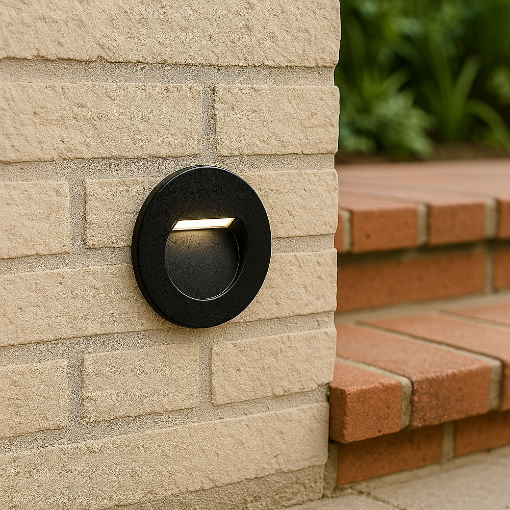 Recessed Indirect Round Wall Step Brick Stair Light for Indoor / Outdoor | LED CCT 1.5W | IP65 | 3000K, 4000K & 6500K | Black