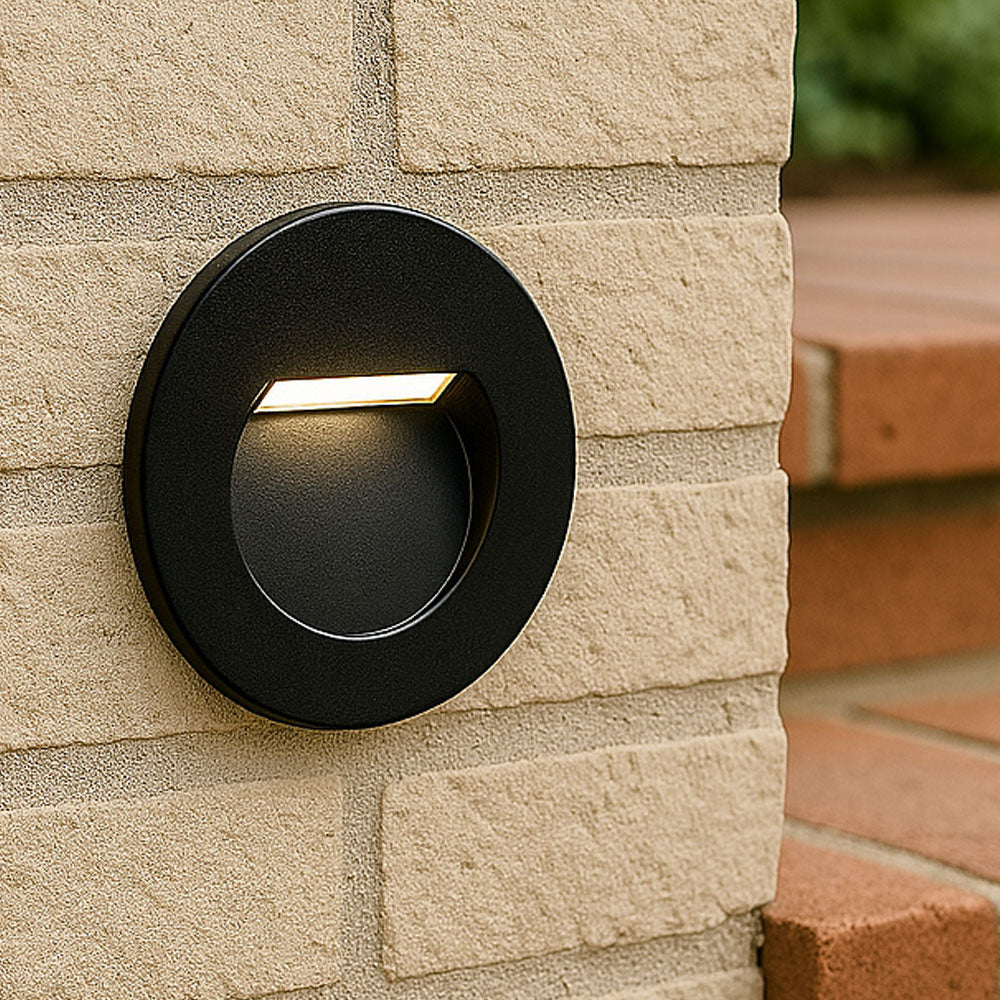 Recessed Indirect Round Wall Step Brick Stair Light for Indoor / Outdoor | LED CCT 1.5W | IP65 | 3000K, 4000K & 6500K | Black