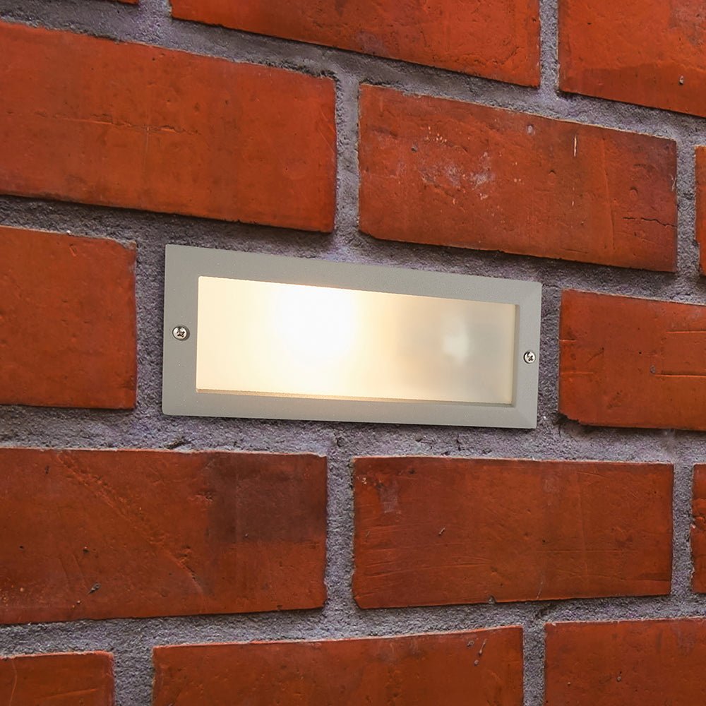 CCT 8W Outdoor Recessed Wall Die - Cast & Glass Brick Light | LED E27 | 3000K, 4000K & 6000K White | IP44 | Grey - LightHub Direct