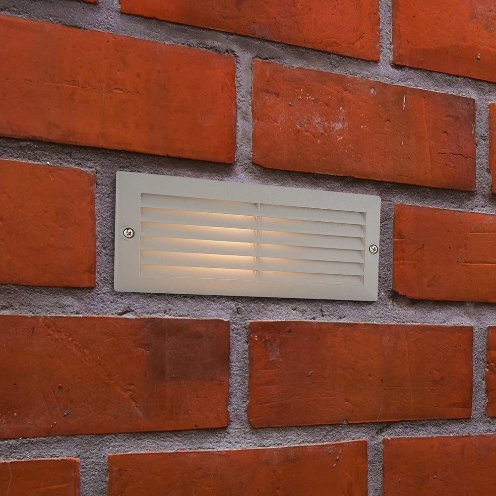 CCT 8W Outdoor Recessed Wall Die - Cast & Glass Louvre Grill Brick Light | LED E27 | 3000K, 4000K & 6000K White | IP44 | Grey - LightHub Direct