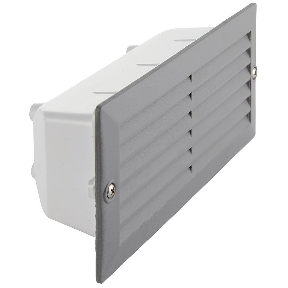 CCT 8W Outdoor Recessed Wall Die - Cast & Glass Louvre Grill Brick Light | LED E27 | 3000K, 4000K & 6000K White | IP44 | Grey - LightHub Direct