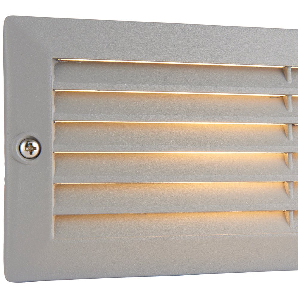CCT 8W Outdoor Recessed Wall Die - Cast & Glass Louvre Grill Brick Light | LED E27 | 3000K, 4000K & 6000K White | IP44 | Grey - LightHub Direct