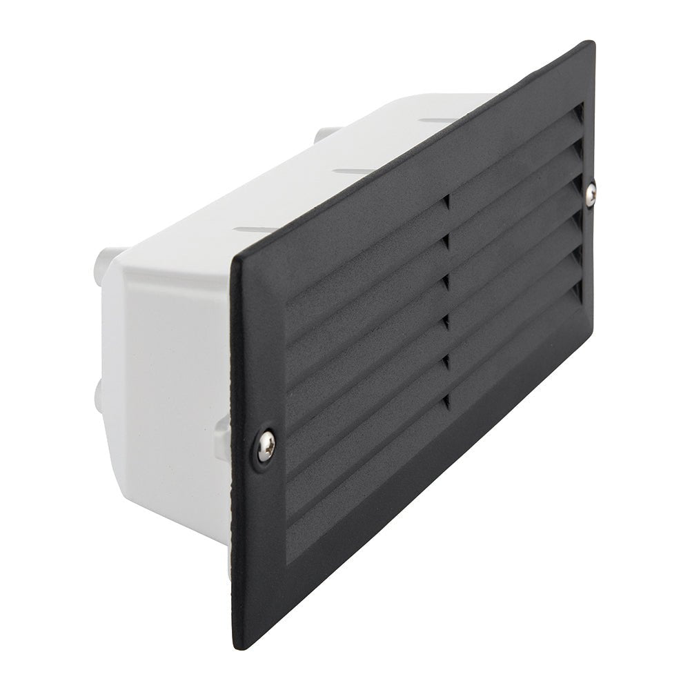 CCT 8W Outdoor Recessed Wall Die - Cast & Glass Louvre Grill Brick Light | LED E27 | 3000K, 4000K & 6000K White | IP44 | Black - LightHub Direct