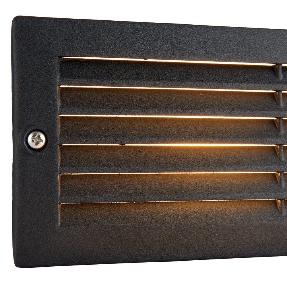CCT 8W Outdoor Recessed Wall Die - Cast & Glass Louvre Grill Brick Light | LED E27 | 3000K, 4000K & 6000K White | IP44 | Black - LightHub Direct