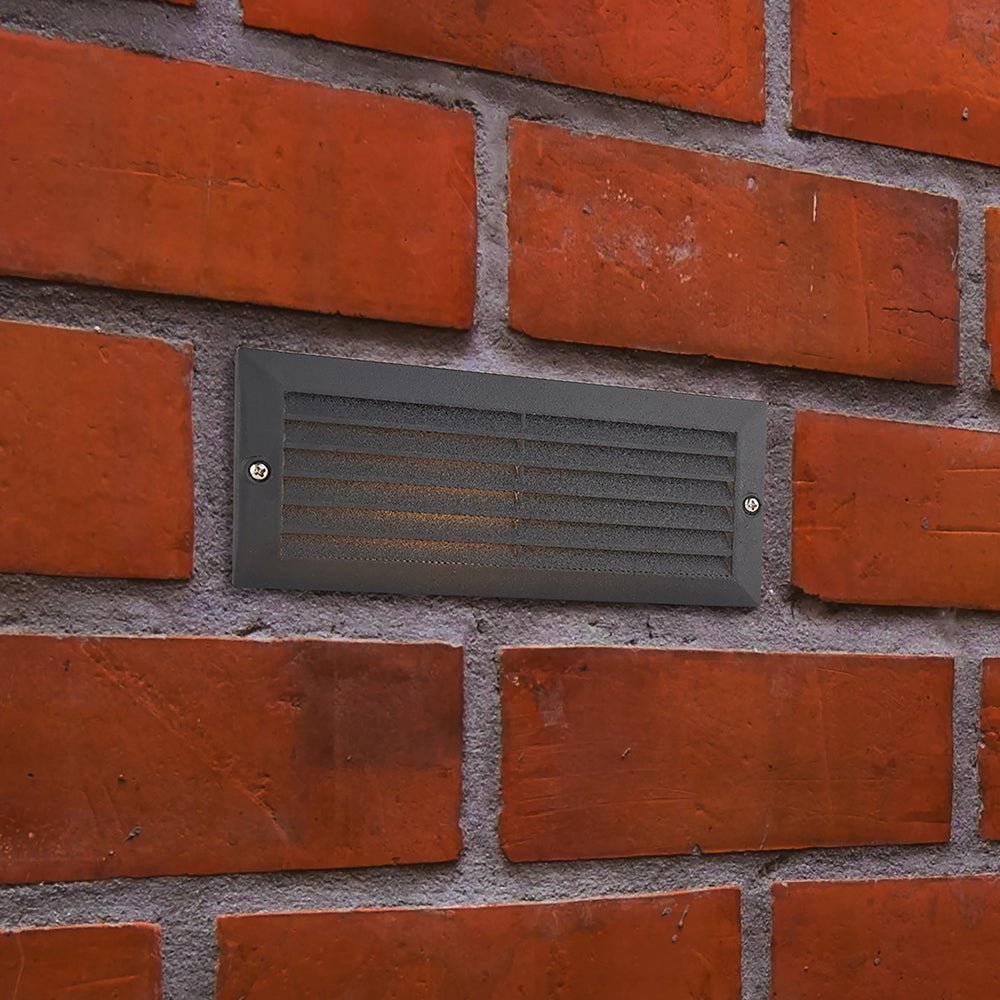 CCT 8W Outdoor Recessed Wall Die - Cast & Glass Louvre Grill Brick Light | LED E27 | 3000K, 4000K & 6000K White | IP44 | Black - LightHub Direct