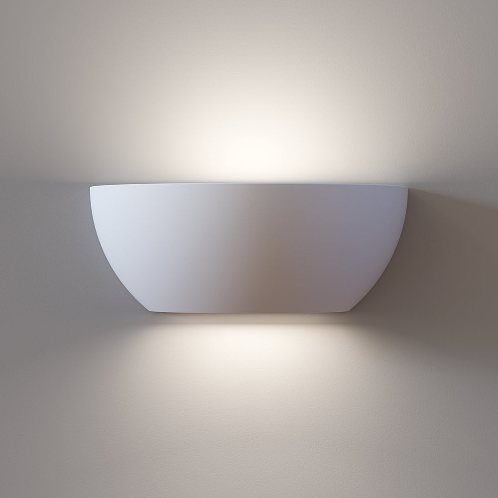 CARTER LED Half Moon Paintable Plaster Wall Uplighter Light | E14 SES | Up Down Light Effect | 2700K Warm White Dimmable