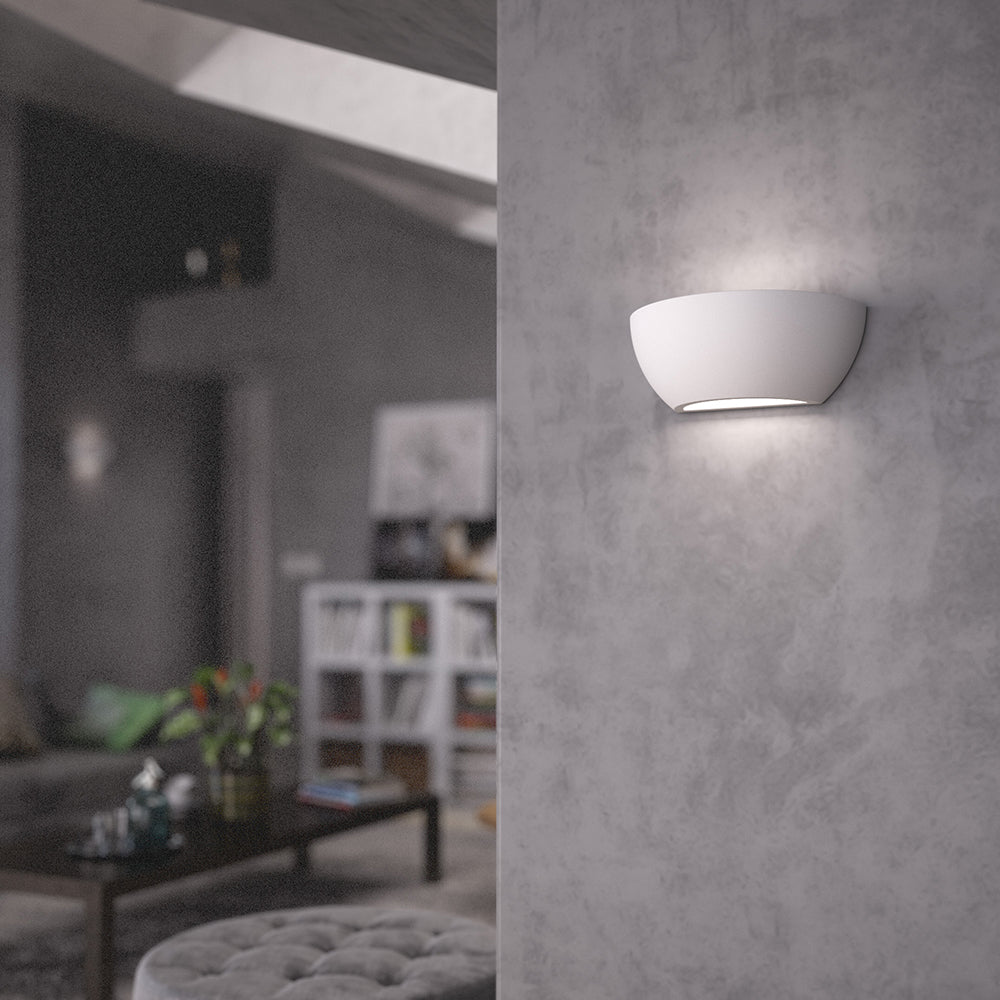 CARTER LED Half Moon Paintable Plaster Wall Uplighter Light | E14 SES | Up Down Light Effect | 2700K Warm White Dimmable