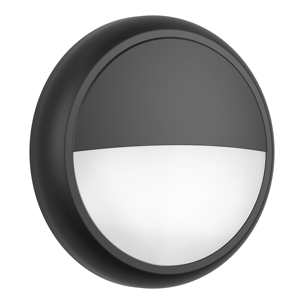 EUSTON CE3X5 | Round Bulkhead Light Fitting | LED Multi Wattage 8-16W | CCT 5-Colour | IP65 | 3hr Emergency | Black Eyelid