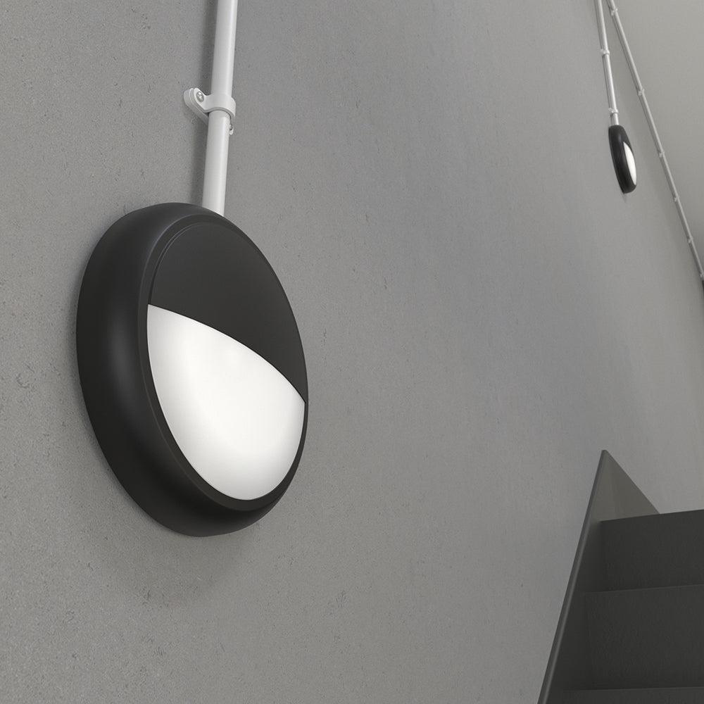 EUSTON CE3X5 | Round Bulkhead Light Fitting | LED Multi Wattage 8-16W | CCT 5-Colour | IP65 | 3hr Emergency | Black Eyelid