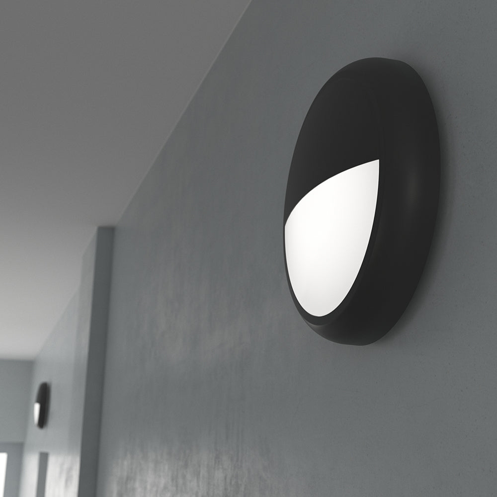 EUSTON CE3X5 | Round Bulkhead Light Fitting | LED Multi Wattage 8-16W | CCT 5-Colour | IP65 | 3hr Emergency | Black Eyelid