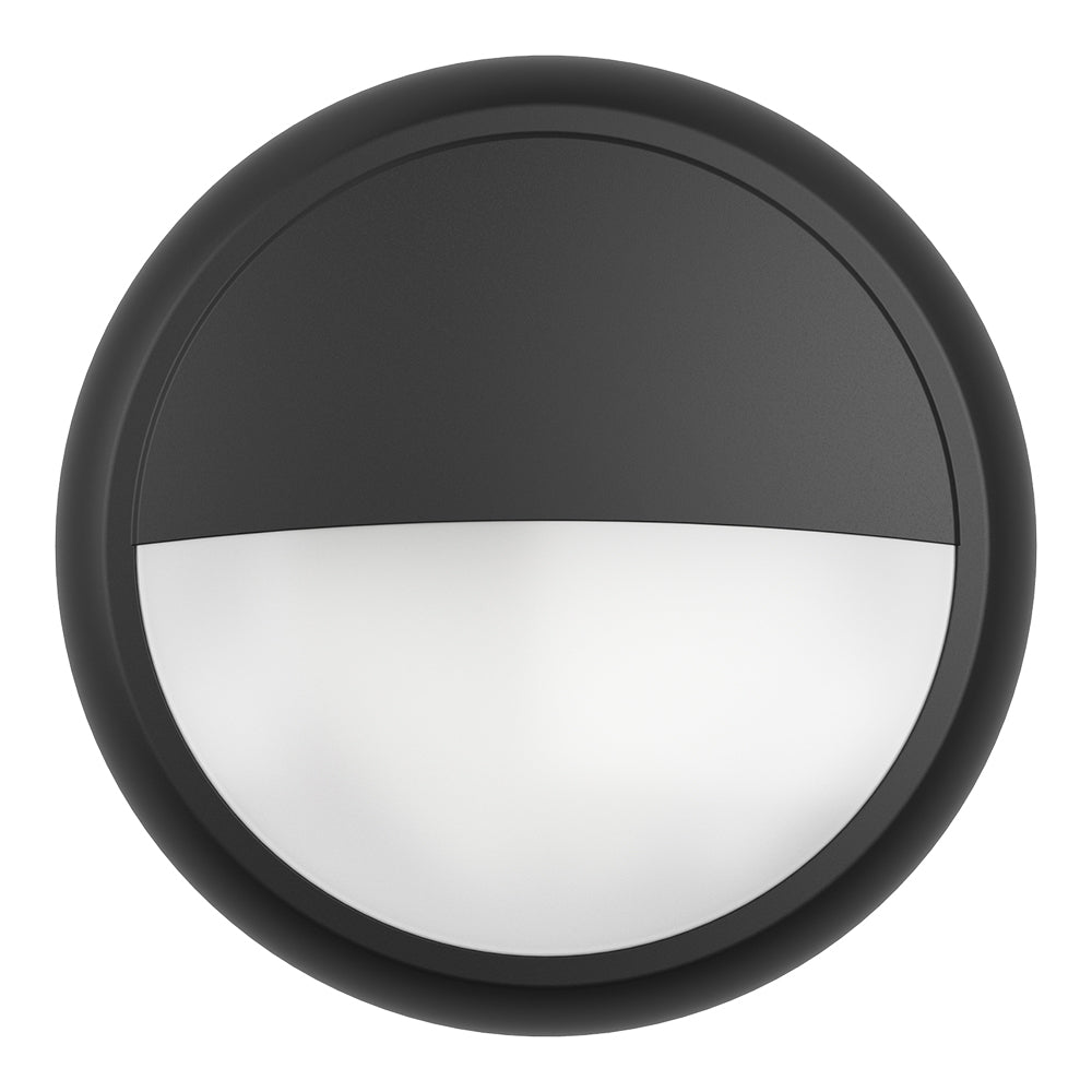 EUSTON CE3X5 | Round Bulkhead Light Fitting | LED Multi Wattage 8-16W | CCT 5-Colour | IP65 | 3hr Emergency | Black Eyelid